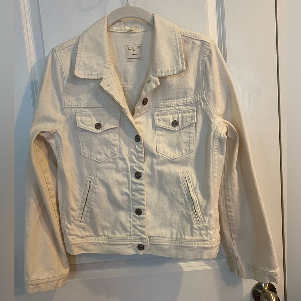 J Crew Denim Jacket Womens Size S Ecru Classic 100% Cotton Waist Length Pockets